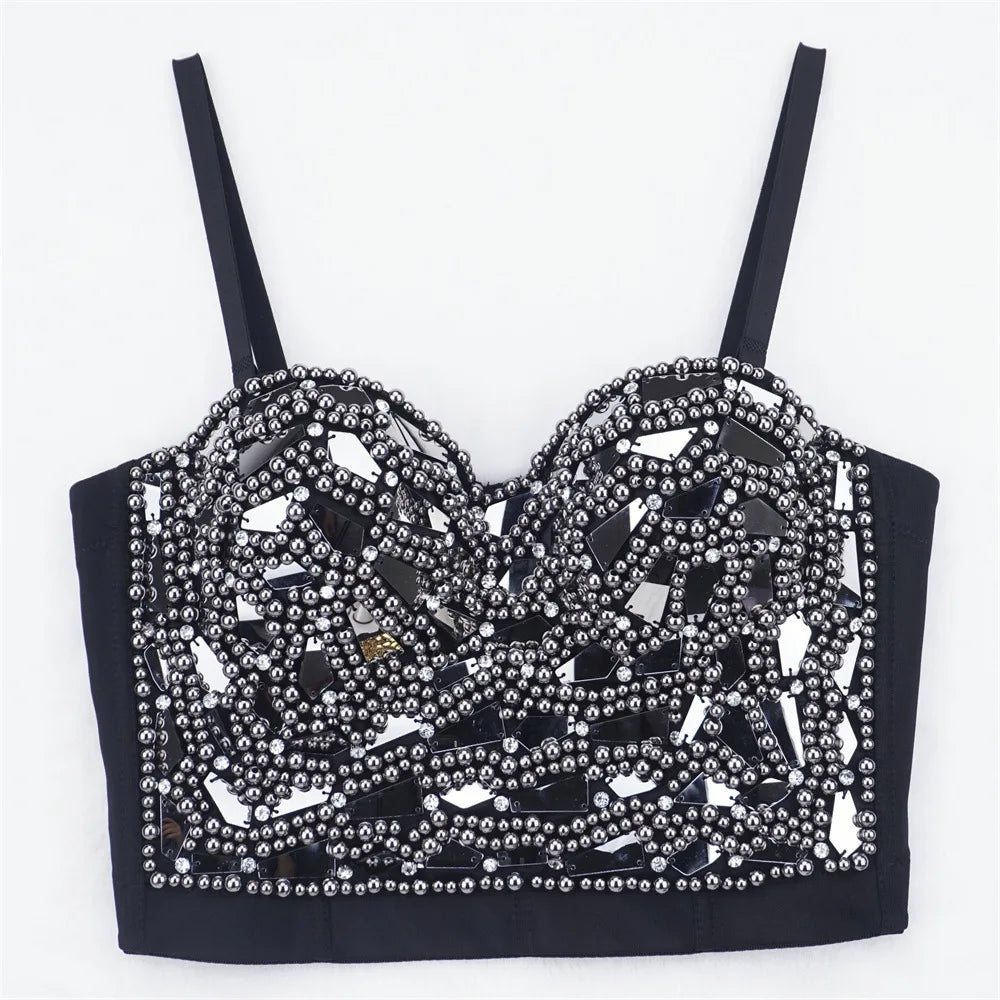 Factory Self-Selling Fashion Push up Breathable Sling Tube Top Beaded Glass Cover Crop Top