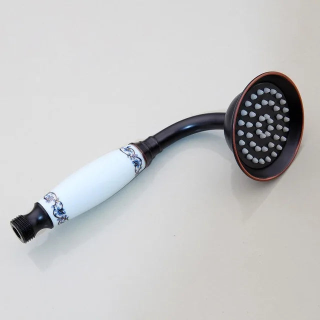 Rainfall Shower Head Round 8 -inch Rain Bathroom Shower Head Black Brass Handshower Head 1.5 M shower Hose Hand Shower Brasket