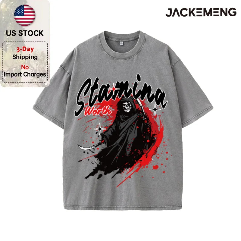 Oversized Vintage Retro Dark Reaper Streetwear Print Tshirt USA Stock Wholesale Y2K Casual Tee