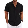 Men's Lapel Cotton Hemp Cardigan Short Sleeve High Quality Solid Color Shirt Summer Home Short Sleeve Sehe Fashion