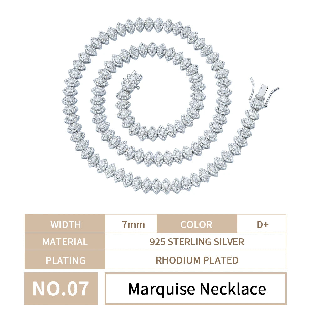 Hiphop Jewelry Iced Out Big Size 20 22 24 Inches square Marquise Clustered Moissanite Diamond Bracelet Necklace Setting