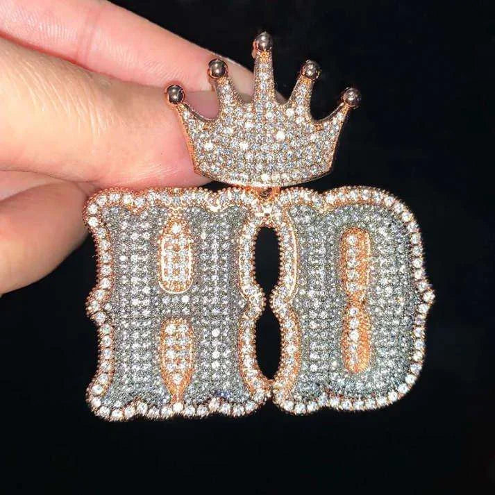 TBOO Crown Pendant Gold Plated 925 Silver Emerald Cut Moissanite Letter Charm Luxury Hip Hop Jewelry Unisex Gift for Lover