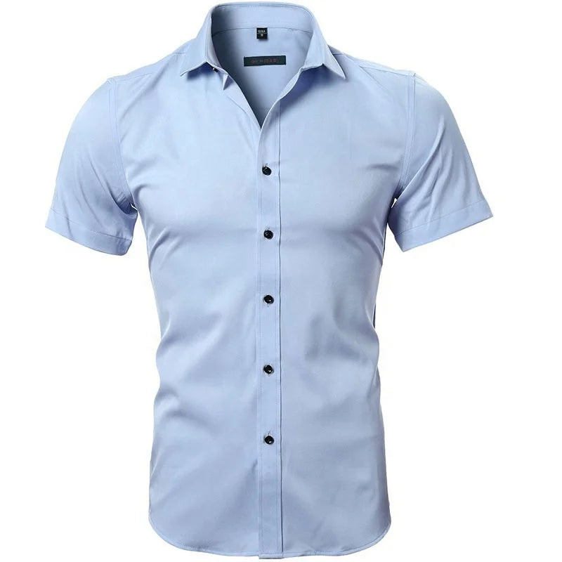 Mens Summer Official Solid White Color Regular Fit Organic Cotton Short Sleeve Casual Social Stylish Clothing Shirts for Men
