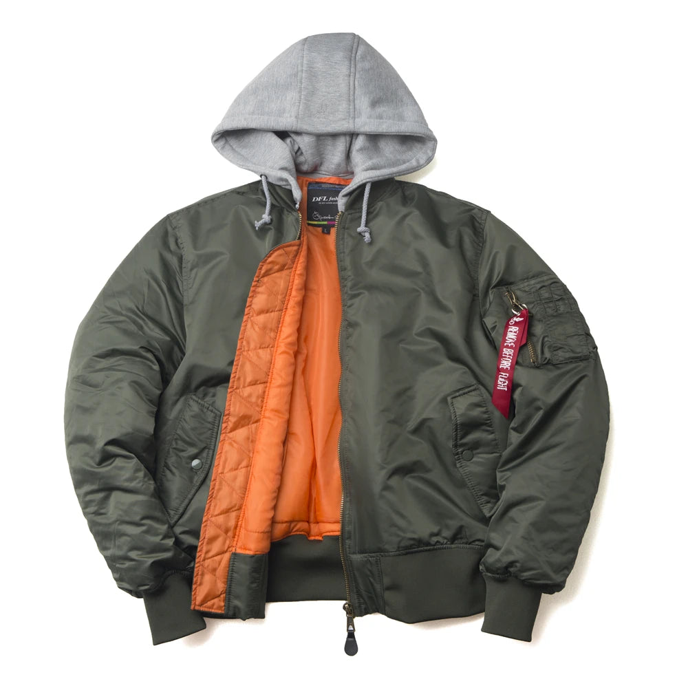 2025 aw winter bomber flight jacket MA-1 with hood streetwear clothes mens clothing hip hop baseball letterman oversized varsity