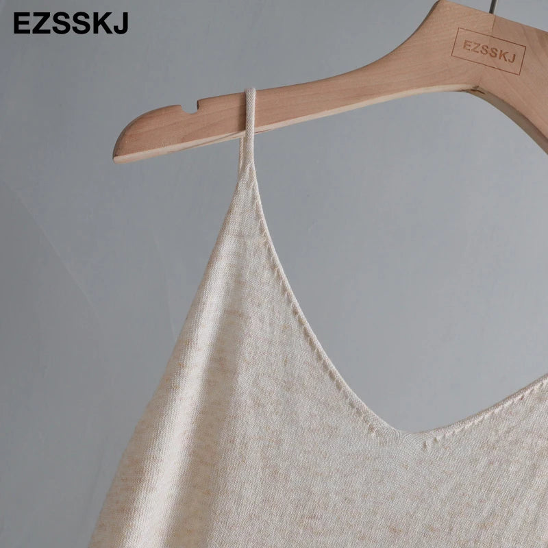 Ezsskj Spring summer 2020 Woman Knitted Tank Dress Casual Long Camisole Vest dress Women Loose  cashmere maix a-line dress