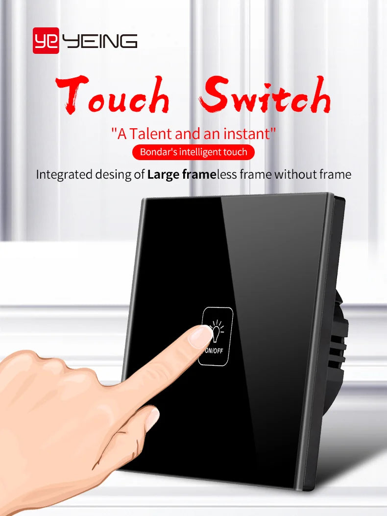 Wall Touch Switch AC100-240V EU Sensor Lamp Light Switches Tempered Crystal Glass Panel LED Power 1/2/3 Gang Interruttore
