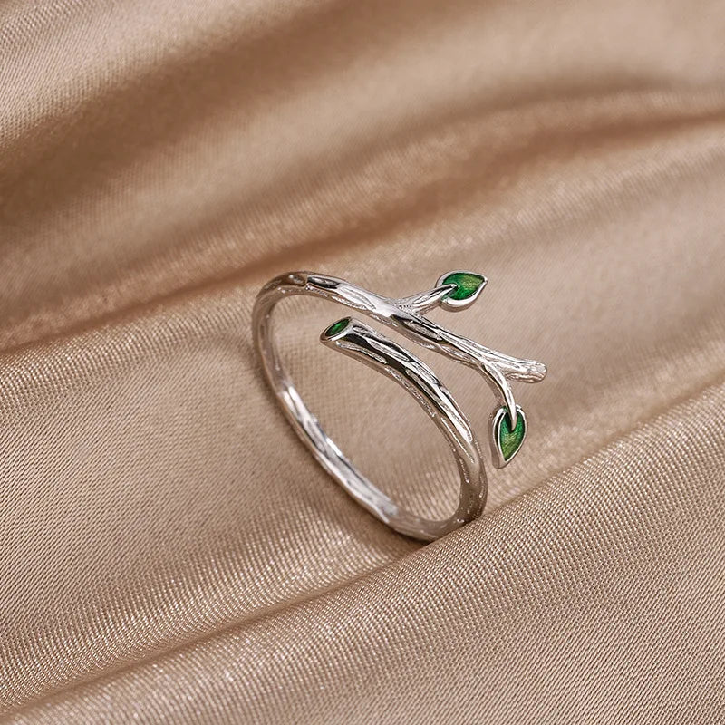 Hot Selling Wholesale 925 Sterling Silver Enamel Green Leaves Rings for Women Jewelry
