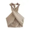 PB&ZA Women 2024 Summer New Fashion Hanging Neck Linen Tank Tops Vintage Backless Thin Straps Female Camis Chic Tops