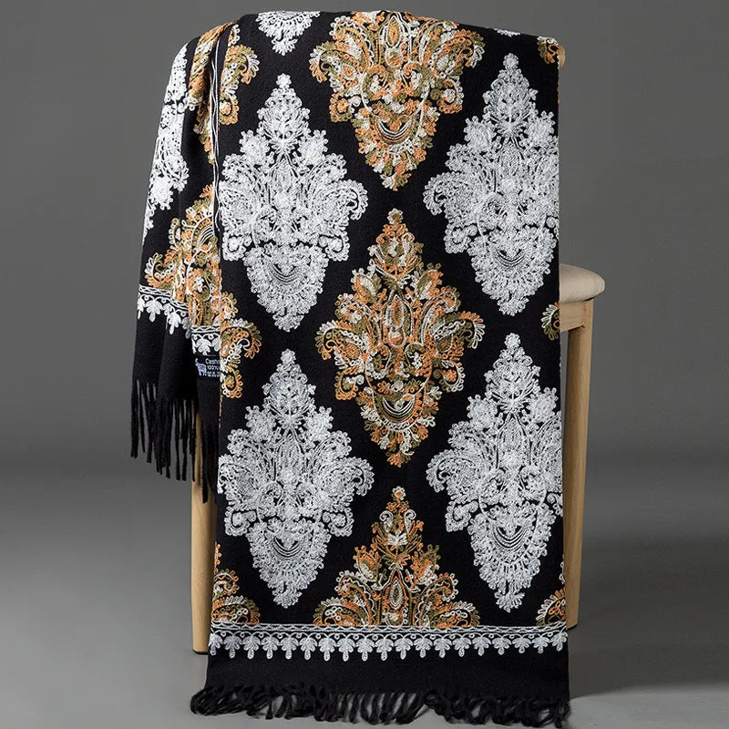 Women's Thick Warm Cashmere Winter Poncho Scarf Long Shawl Delicate Embroidery Wholesale Traditional Scarves Shawls Supplier