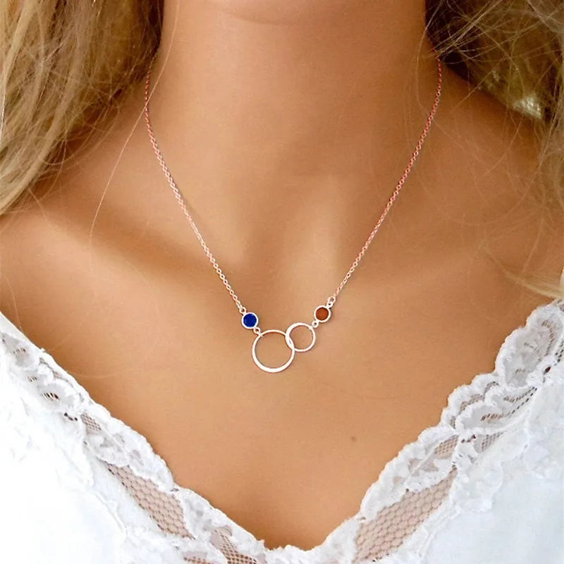 Minimalist Double Circle Pendant Necklace for Women Micro Paved Fashion Jewelry