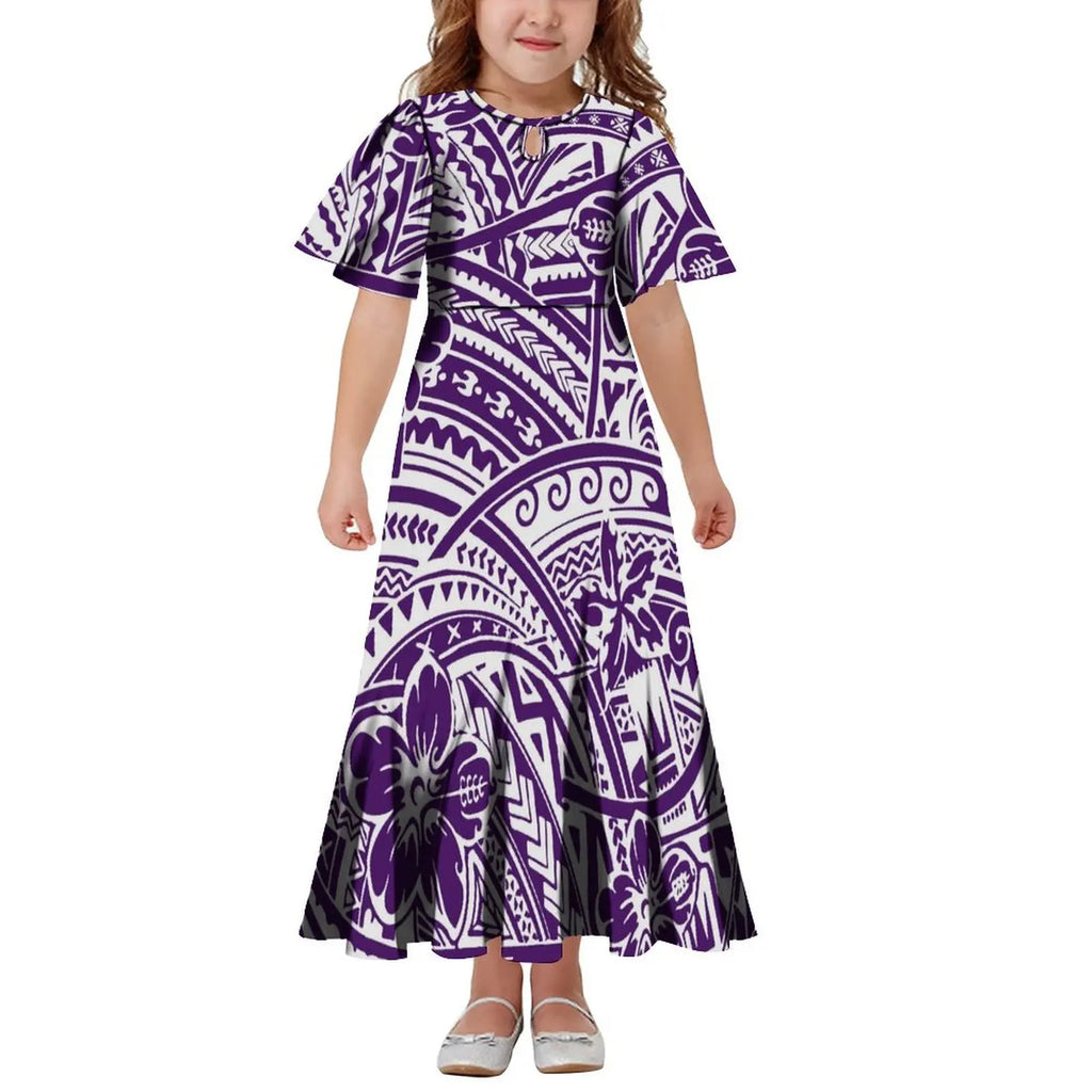 New Hawaiian Style Drop Collar Design Baby Girls Long Dress Children Size in Dresses Fit Flare Toddle Girls Dresses for Kids