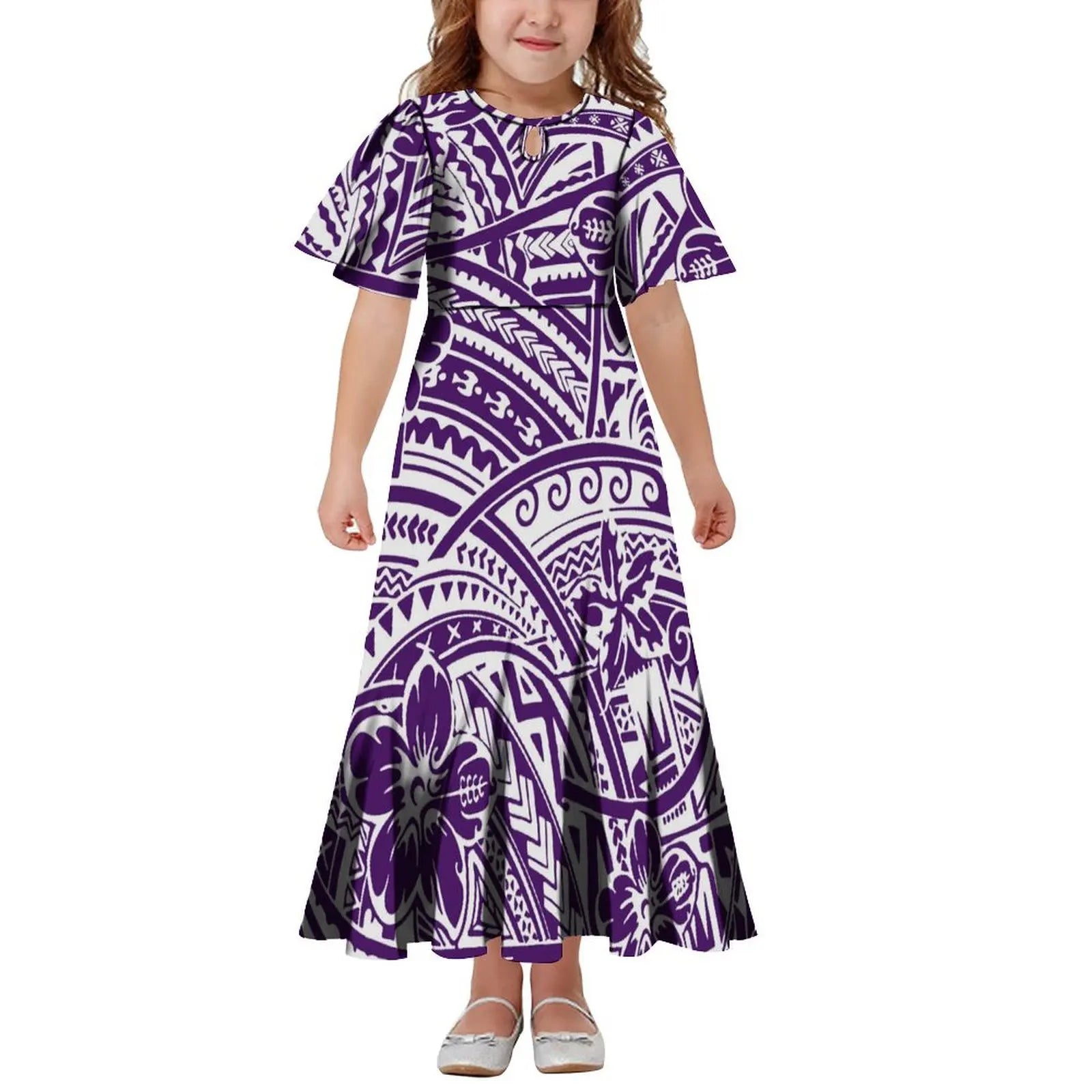 New Hawaiian Style Drop Collar Design Baby Girls Long Dress Children Size in Dresses Fit Flare Toddle Girls Dresses for Kids