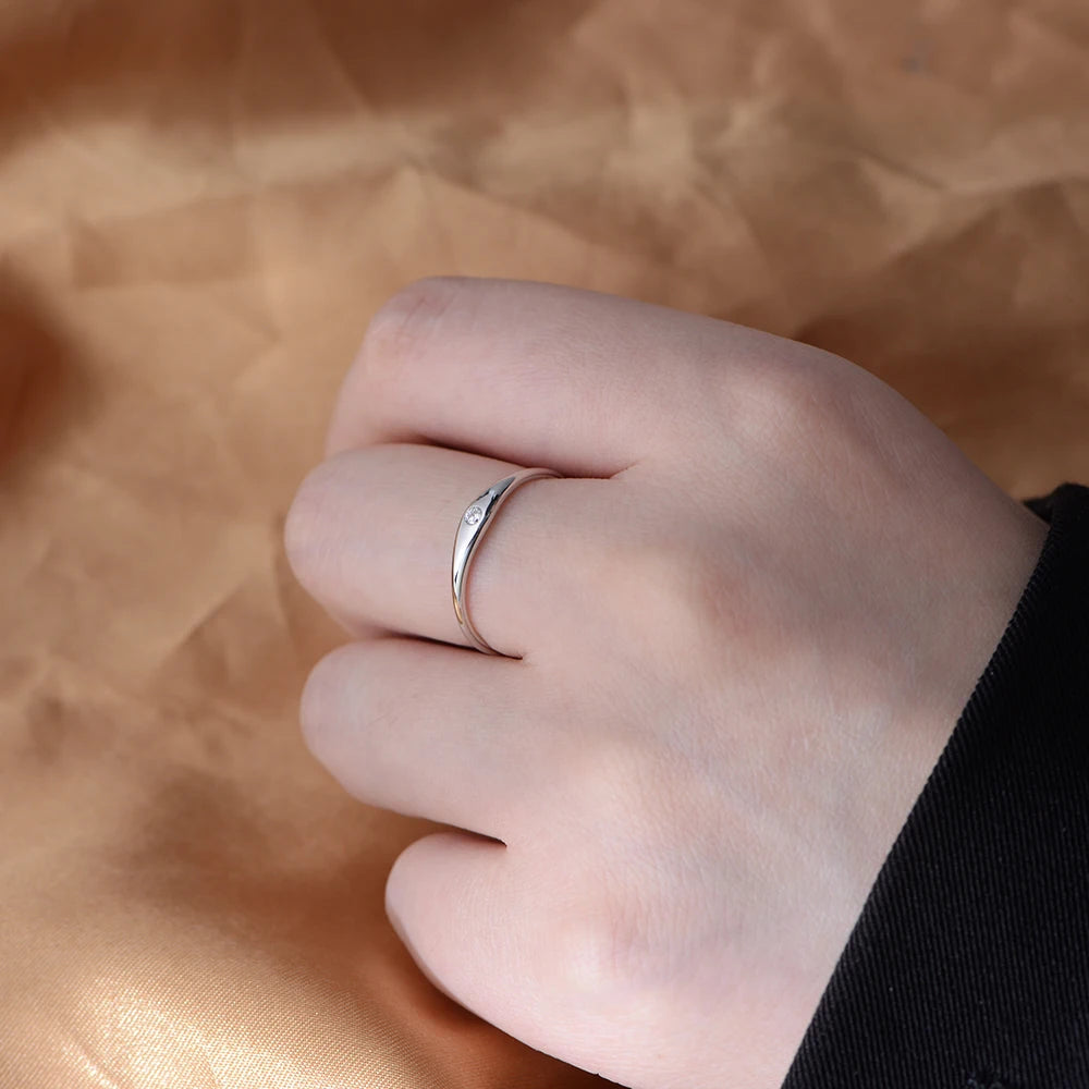 European and American Simple Fashion 925 Sterling Silver Plain 14K Gold Plated Zircon Finger Rings Jewelry for Women