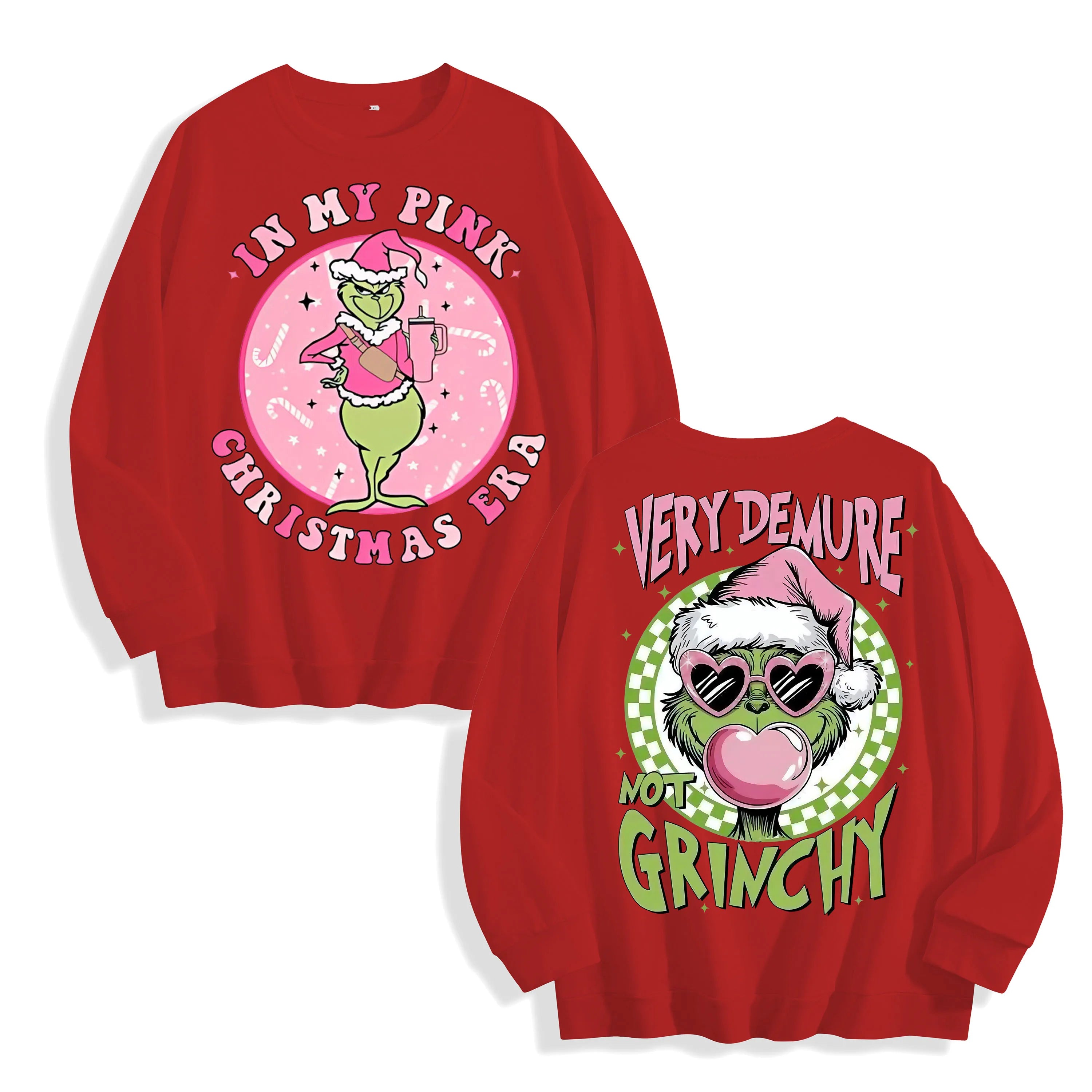 Funky Pink Grinch Christmas Era Graphic Black Long Sleeve, US Warehouse, Customizable Design