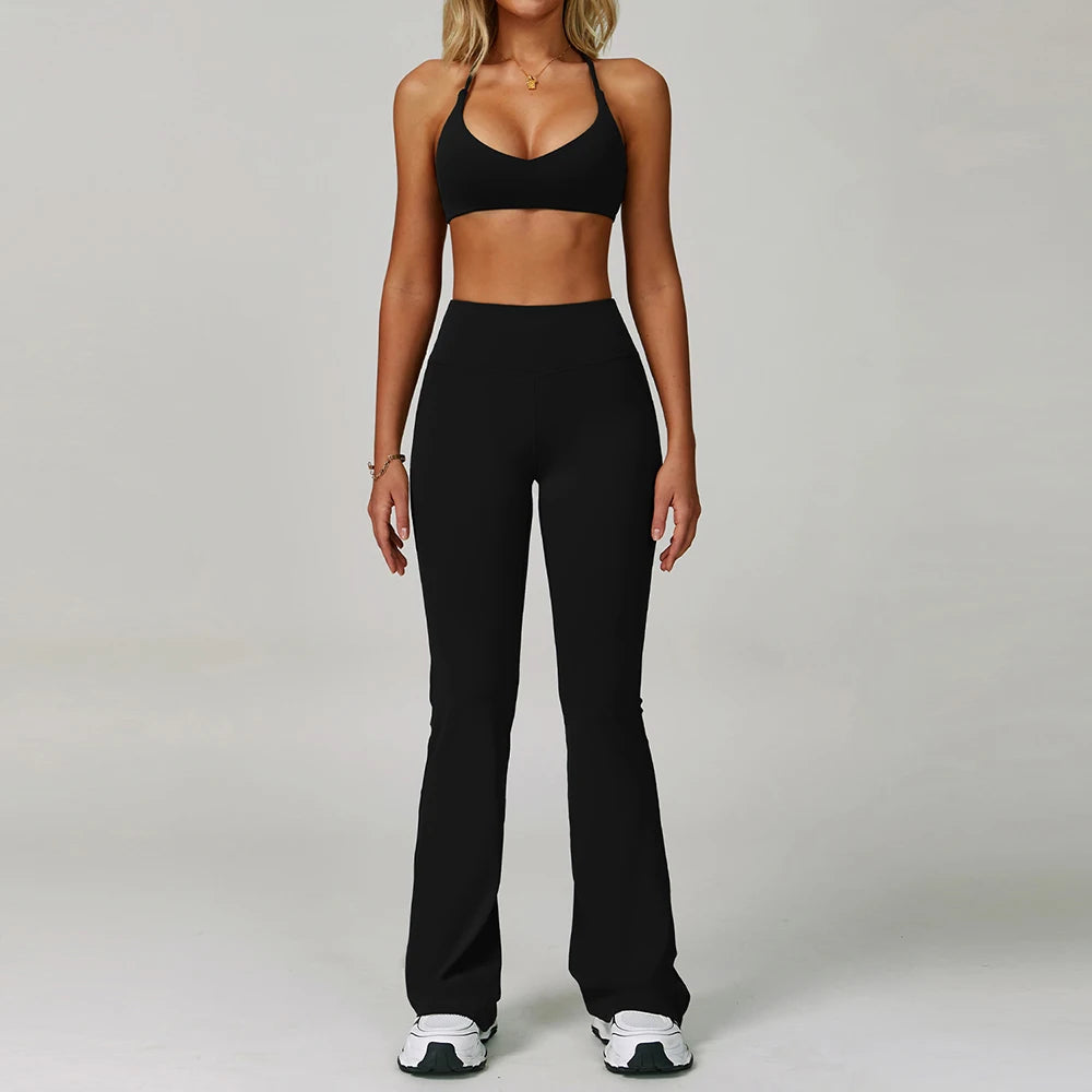 New Fashion Yoga Bra and Gym Leggings Shorts Set Custom logo Workout Flare Leggings Shorts Set for Women