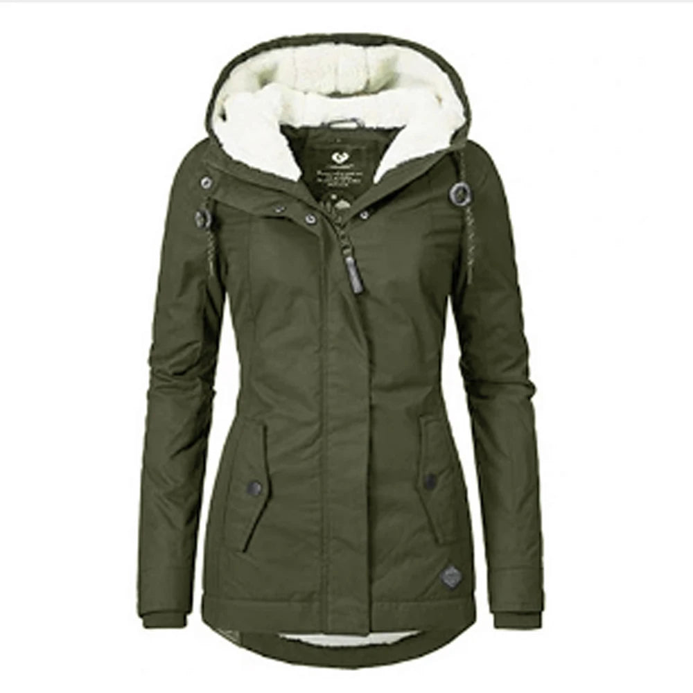 2025 New UZZDSS Winter Women Warm Parkas Hooded Thick Plush Coats Female Mid-Long Cotton Jacket Warm Coat Outwear Suit Jackets