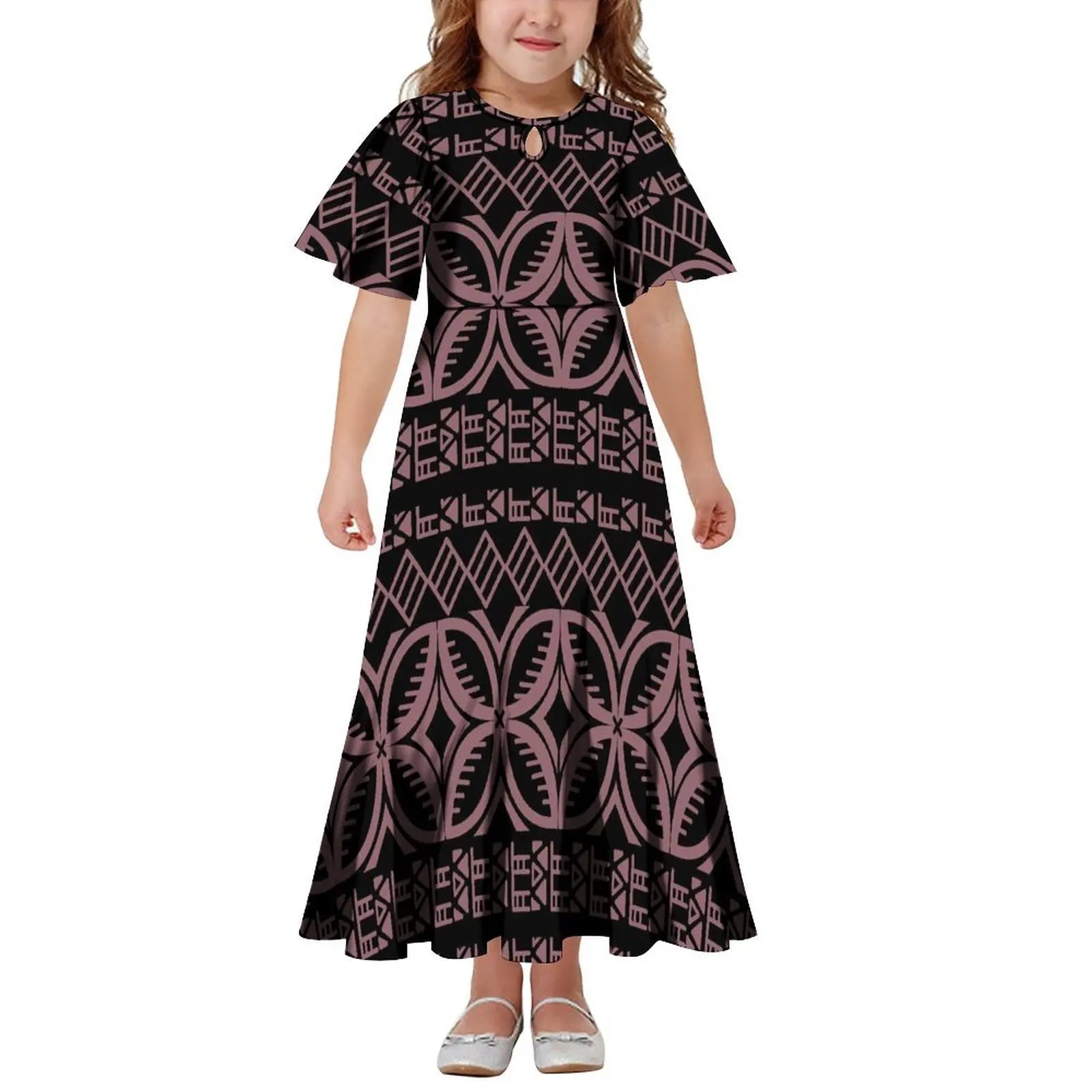 New Hawaiian Style Drop Collar Design Baby Girls Long Dress Children Size in Dresses Fit Flare Toddle Girls Dresses for Kids