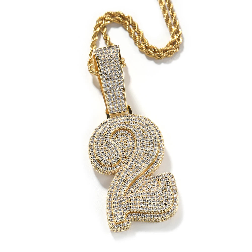 UWIN Hip Hip CZ Lucky Number Pendant Single Big Numbers Pendant Necklace 0 to 9 Special Rapper Jewelry