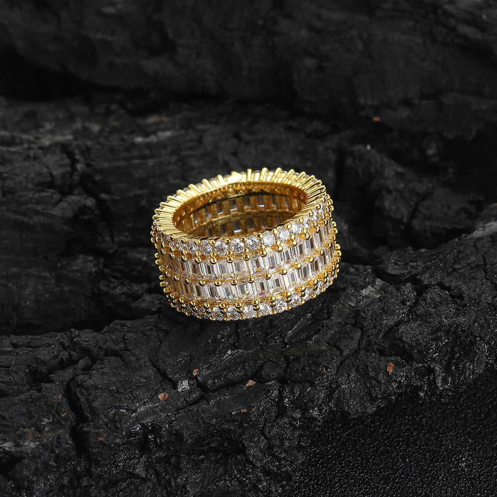 R069 Iced Out Gold Plated Men and Women's Hip Hop Rings with Inlay Cubic Zircon Fashionable Trendy Jewelry for Gift