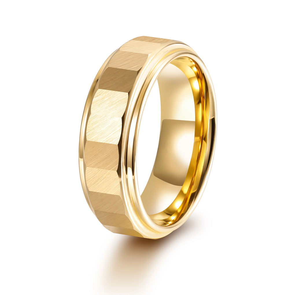 OAHLAN Fashion Jewelry 8mm Hammered Gold Plated Tungsten Carbide Rings for Men Gold Inner Engagement Band Drop Shipping