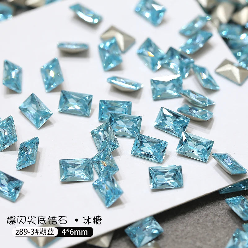 Z89 Glitter Shimmer High Quality Diamond Nail Jewelry Colorful 4*6mm Glass Crystal Nail Rhinestones Diy Nail Supplies