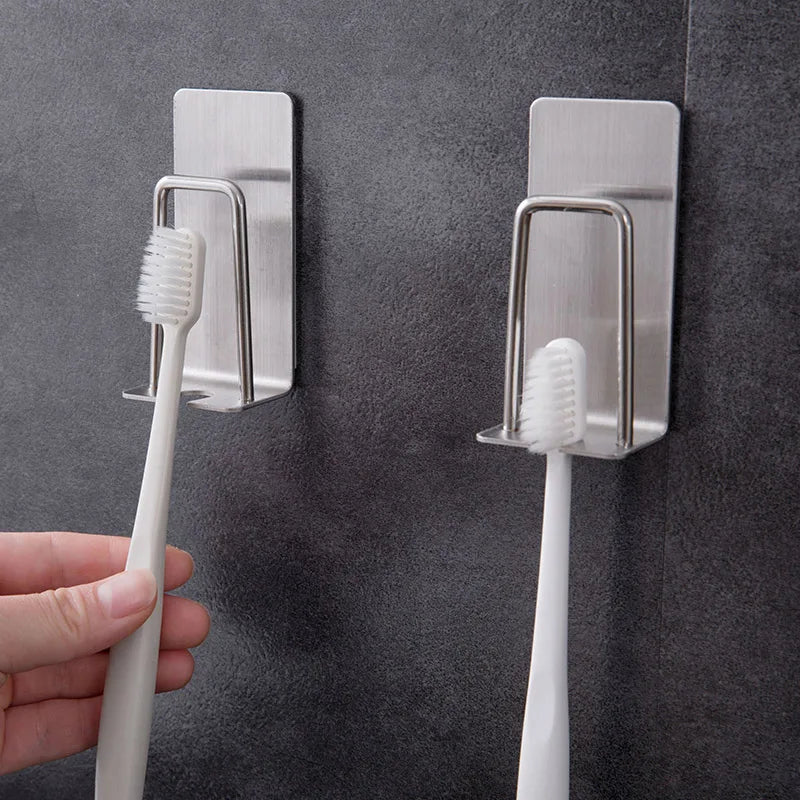 WIKHOSTAR 1/2 pcs Stainless Steel Toothbrush Holder Shaver Cup Wall Mount Toothbrush Storage Rack Bathroom Accessories Set
