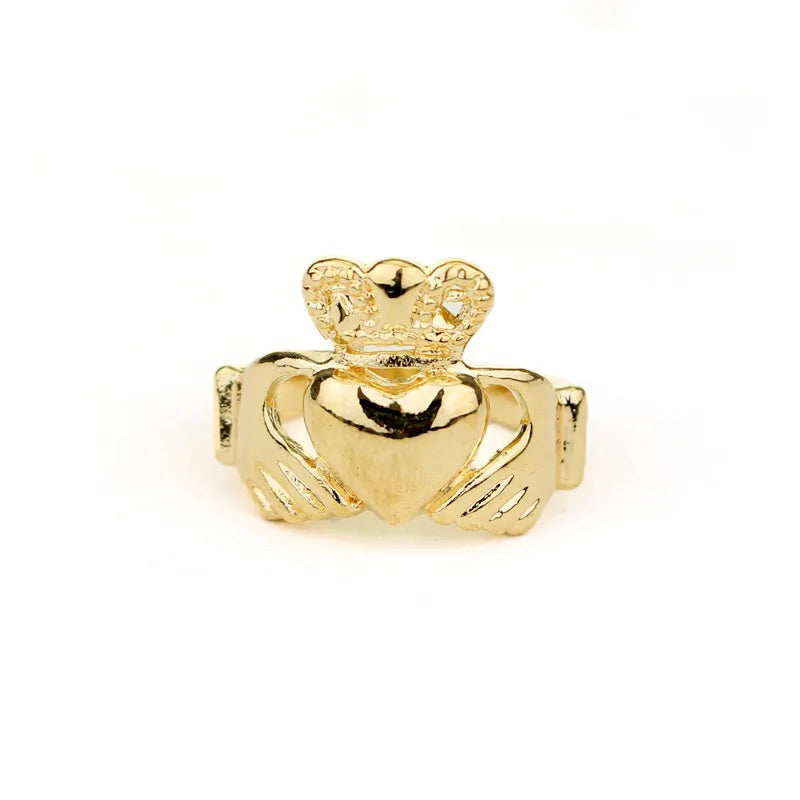 Irish Claddagh Style Wholesale Jewelry Gold and Silver Color Crown Rings in Gold Plated Stainless Steel