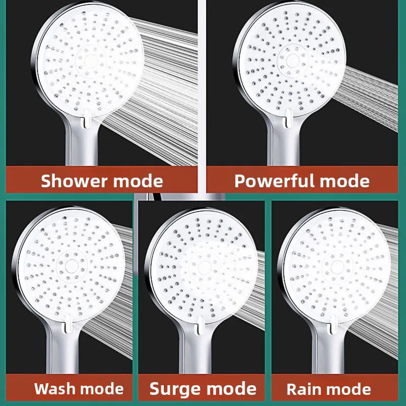 VANTO Modern Square Large Panel Five-Speed ABS Chrome-Plated Wall-Mounted Hand Shower High Pressure Water Saving Booster Large