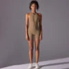 Women's Casual One-Piece Zipper Sports Yoga Pants Quick Dry Pleated Fitness Jumpsuit Peach Hip Yoga Jumpsuit