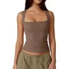 Women Girls Sleeveless Vest T-shirt Solid Color Square Neck Yoga Sports Sleeveless Tank Tops Base Casual Slim Vest