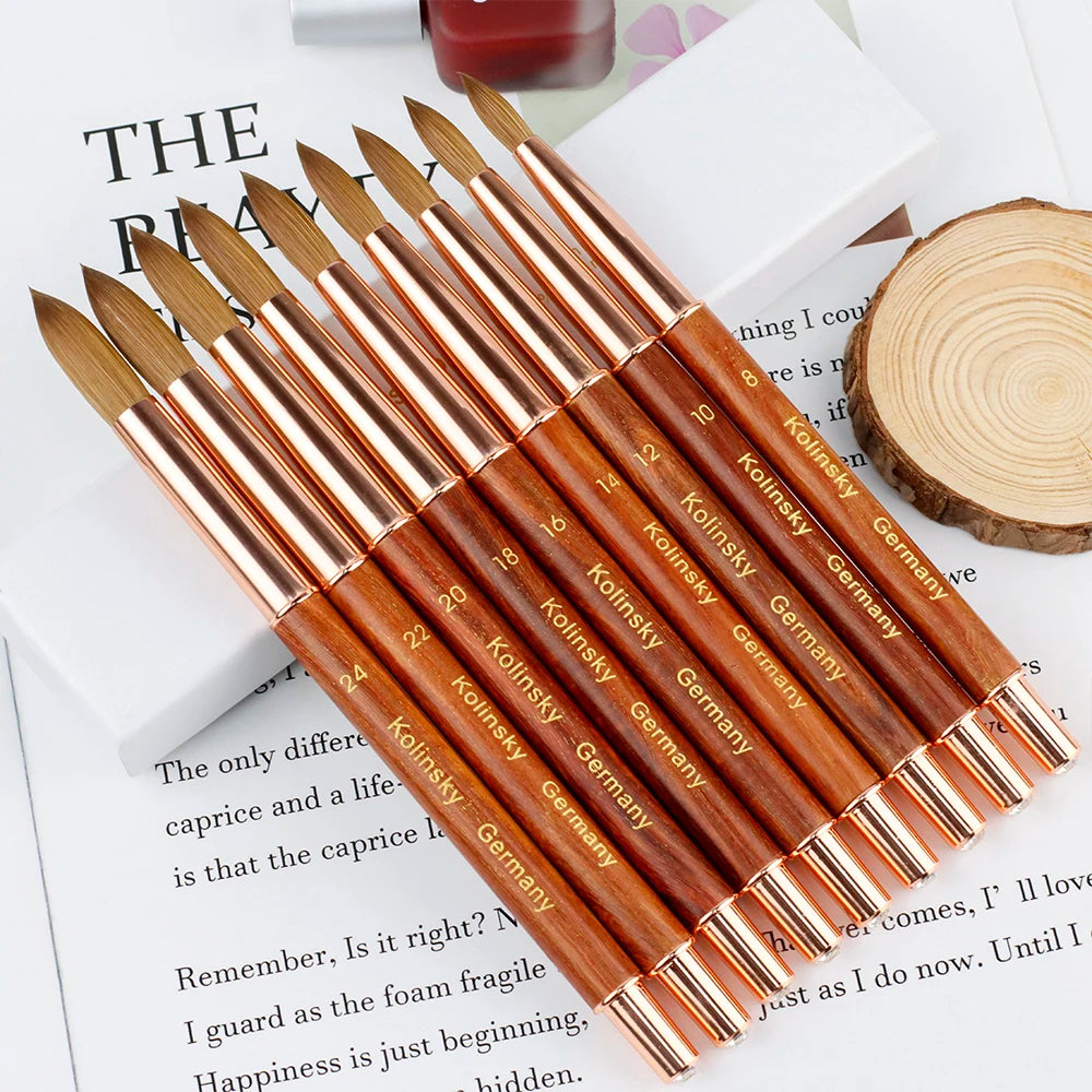 High Quality Nail Brush Custom LOGO Wood Handle 100% Pure Kolinsky Sable Acrylic Nails Art Brushes with Box