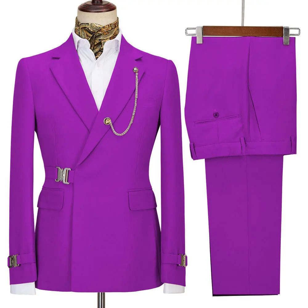 XS-5XL Men's Autumn and Winter Personalized Buckle Design Suit Fashion Business Casual Suit Set Two Piece