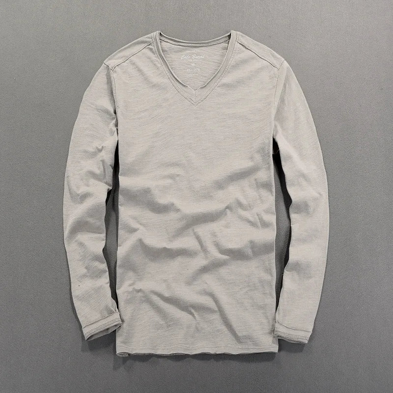 Fashionable Bamboo Cotton Long Sleeve Vintage T-shirts Men Casual Thin Tops Tees Comfortable Tshirt Distressed T-shirt