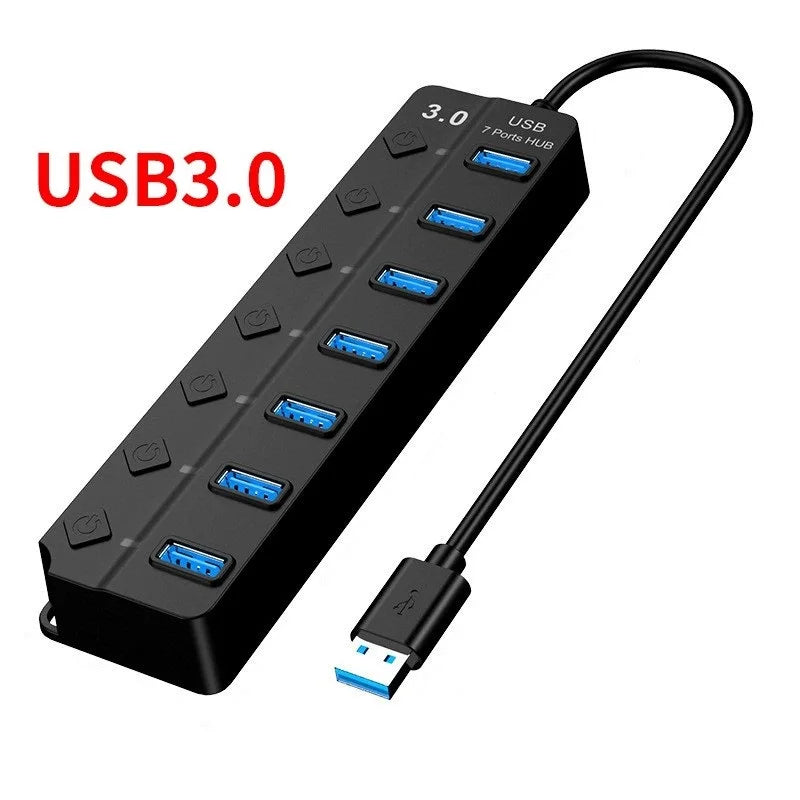 4/7-Port USB 3.0 Hub with LED Indicator Independent Switch Control for Laptop Flash Drive Hard Disk Printer Camera Keyboard