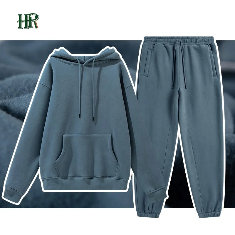 Wholesale Organic Cotton Sweatpants and Hoodie Set Custom Sweat Suits Casual Unisex Tracksuit