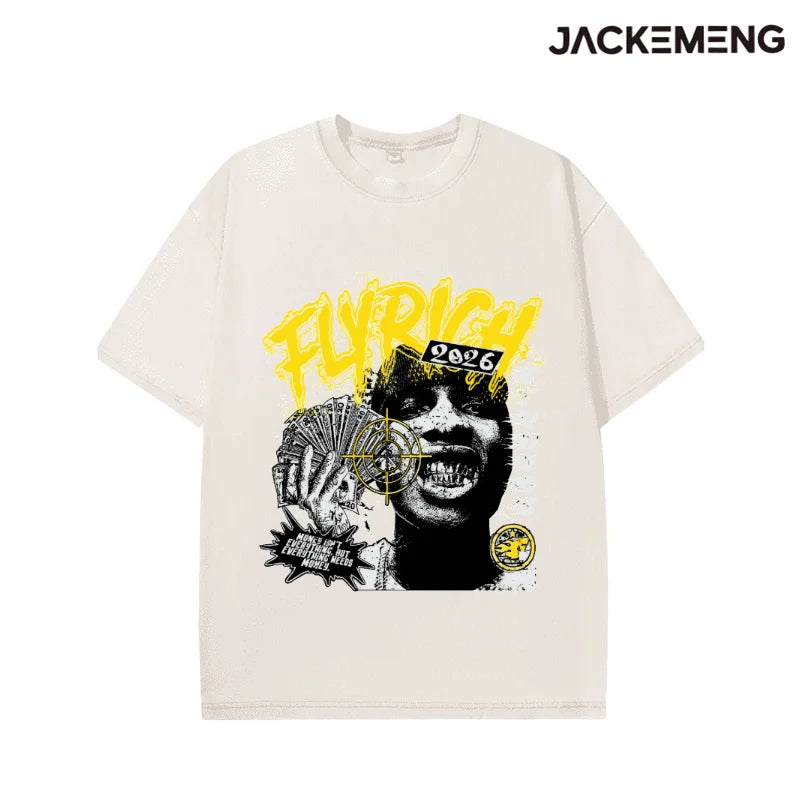 Oversized Washed Retro Money Streetwear Print Tshirt USA Stock Wholesale Y2K Casual Tee