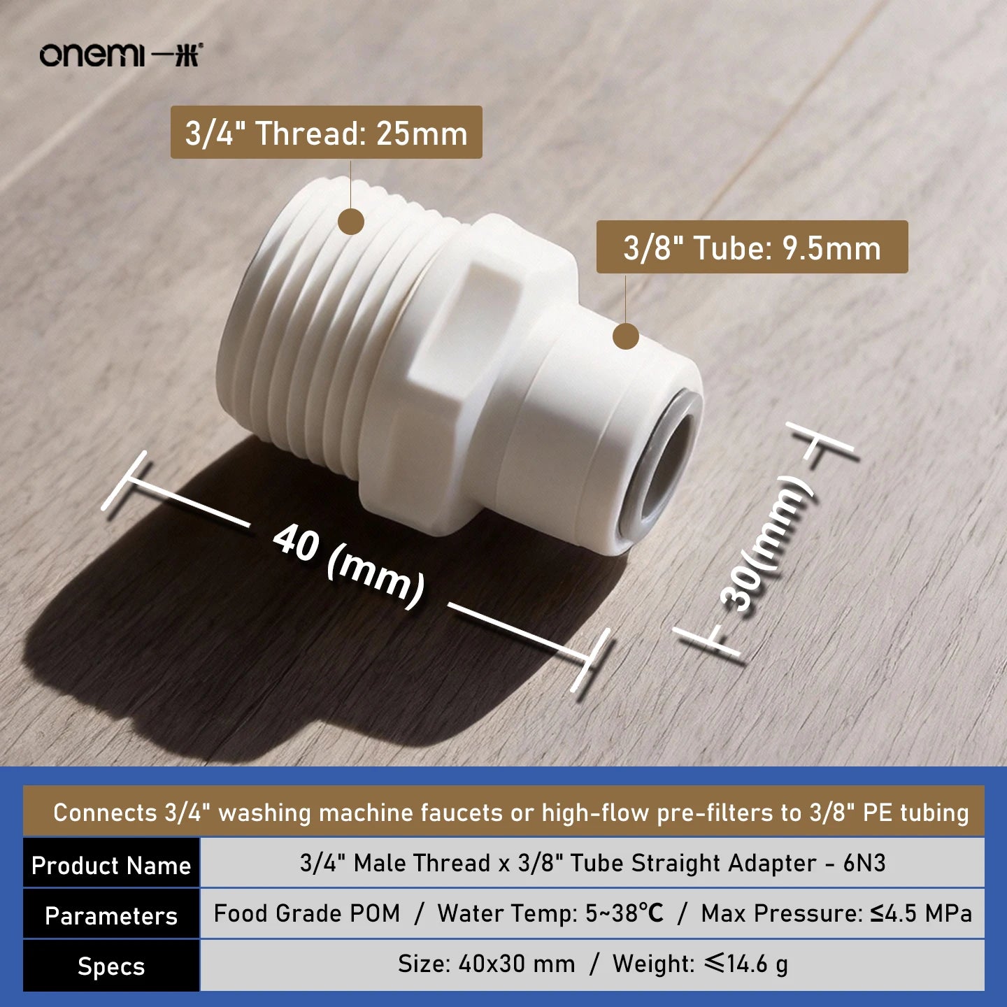 OEM Manual Ball Valve Quick Connect Reducing Union Fitting 1/4 Inch to 3/8 Inch POM Step Down Adapter for Car RO Water Filter