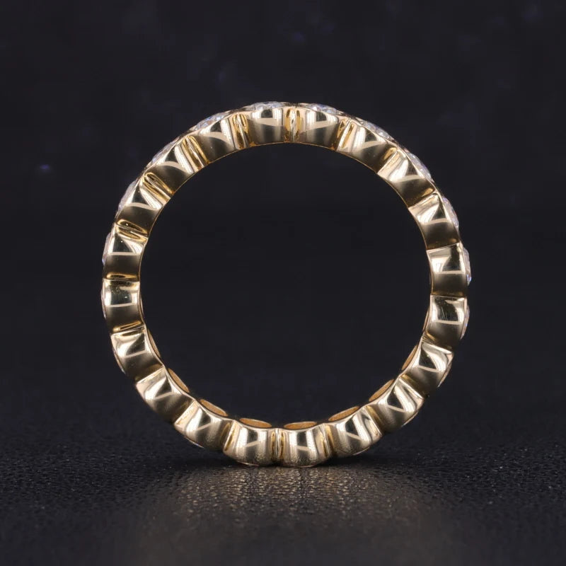 Lab Grown Diamonds Bezel Setting Wedding Band DEF VS HPHT CVD 2.5MM Round Cut Diamonds Rings 10k Solid Gold Bezel Eternity Band