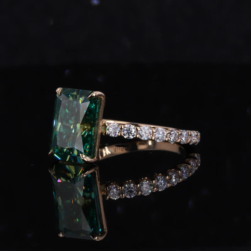 Starsgem 14k Moissanite Rings Radiant Cut Green Moissanite Wedding Simple Custom 14k Solid Gold Ring