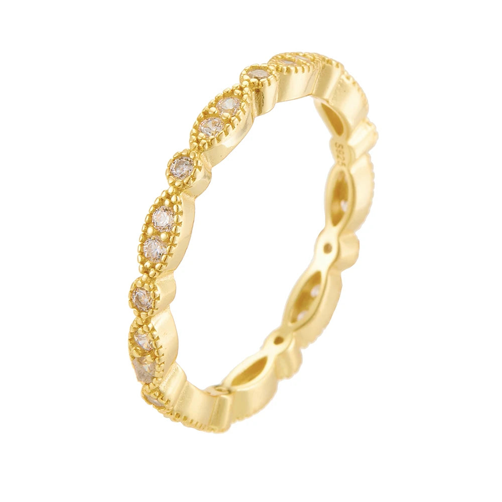 Fine Jewelry S925 Sterling Silver Gold Plated Wedding Engagement Ring Cubic Zircon  Stackable Eternity Band Rings for Women