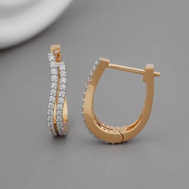 IGI Certified Lab Grown Diamond Double Row Hoop Earrings 18K Rose Gold / Yellow Gold / White Gold Curved Pave Diamond Hoops