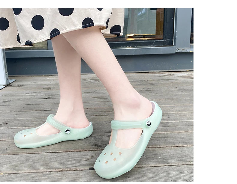 New Summer Jelly Sandals Women Outdoor Casual Slip On Garden Beach Shoes Female Rubber Clogs Non-slip Slides Breathable Slippers