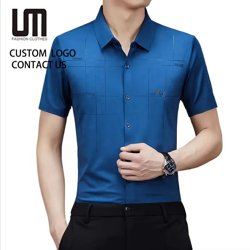 Liu Ming New Custom Wholesale Summer Vintage Men Casual Turn Down Collar Business Short Sleeve Shirts