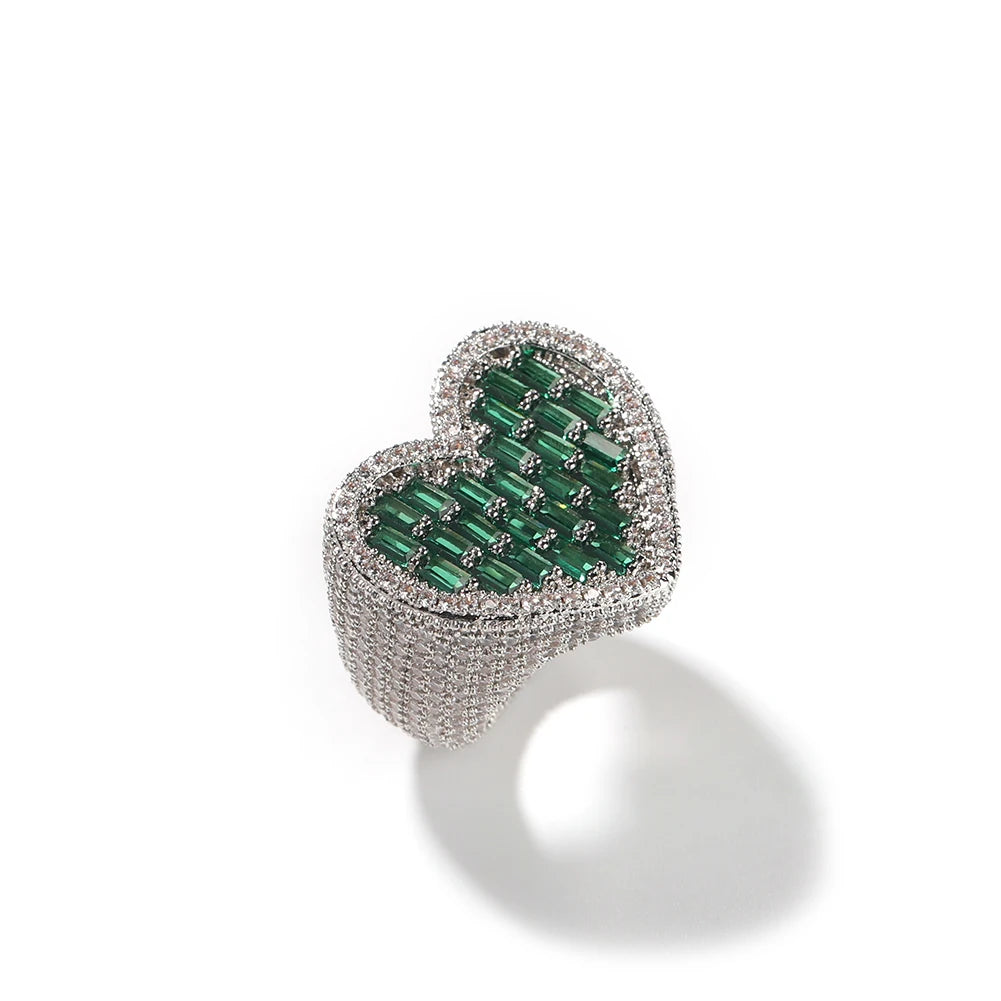 UWIN Wholesale Square CZ Heart Ring Love Finger Rings Pink Purple Green Stone Hypoallergenic Rings for Girls