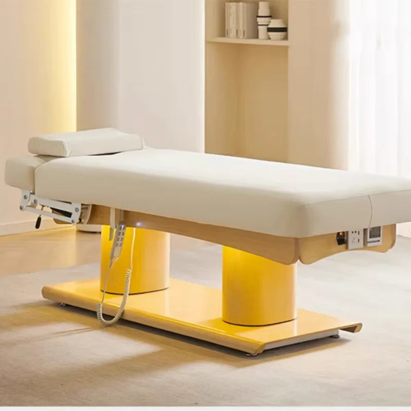 Luxury Salon Furniture White Gold Electric Facial Cosmetic Beauty Massage Bed Table Beauty Salon Eyelash Bed