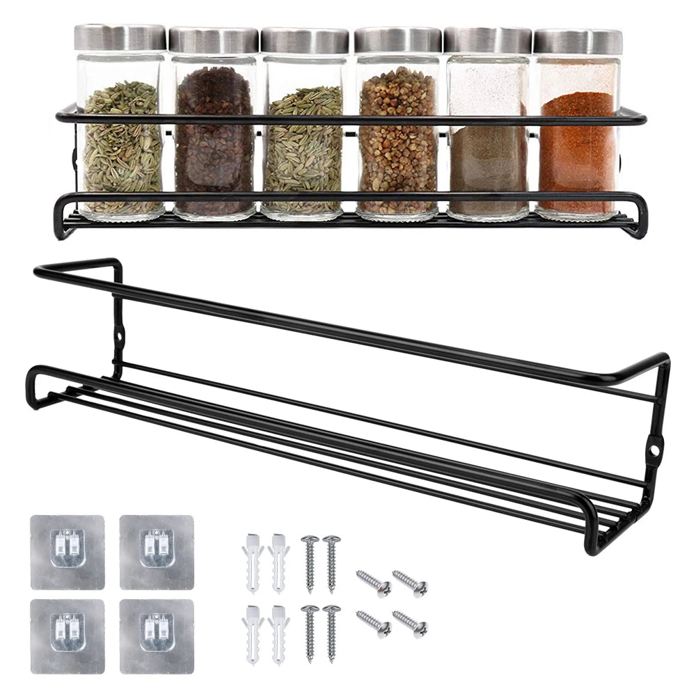 Kitchen Organizer 2 Pcs Metal Hanging Racks For Home Restaurant Wall-Mounted Seasoning Shelf Spice Jar Storage Rack Single Layer
