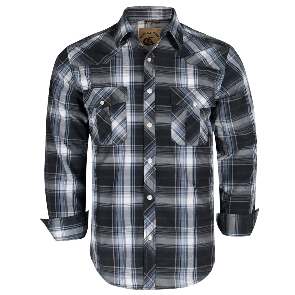 Men's Western Cowboy Long Sleeve Pearl Snap Casual Plaid Work Shirts