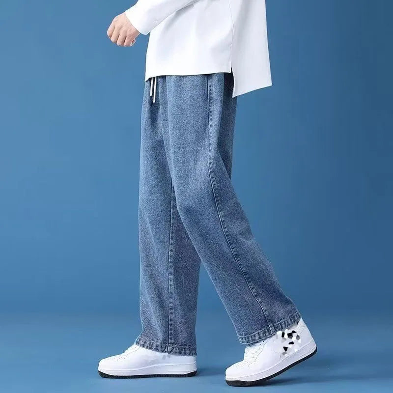 High Quality Summer Drawstring Trendy Fashion Loose Baggy  Drawstring Straight Leg Casual Long Men's  Denim Jeans Pants