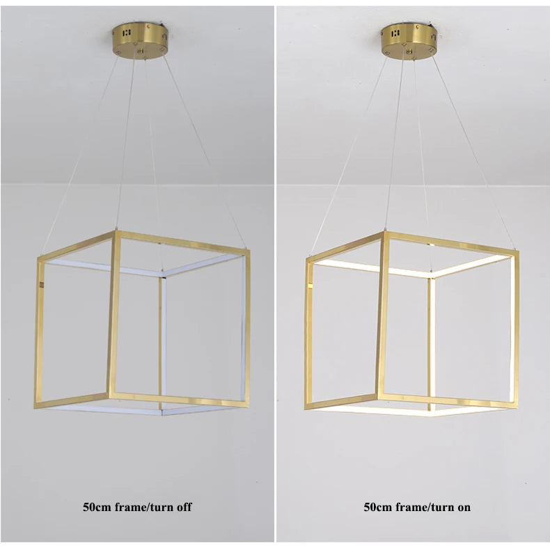 Modern square led chandelier art design postmodern luxury golden light Indoor Living Room Decor Lobby suspension chandelier