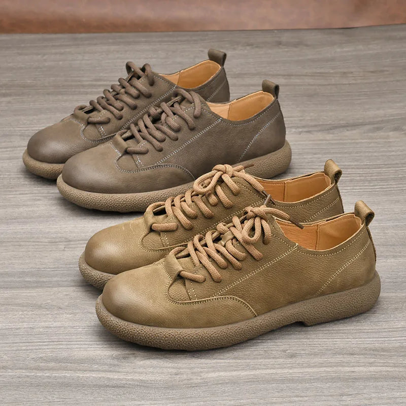 Genuine Leather Men's Round Toe Lace-up Boat Shoes Summer Breathable Rubber Outsole EVA Midsole Solid Pattern Casual Wear